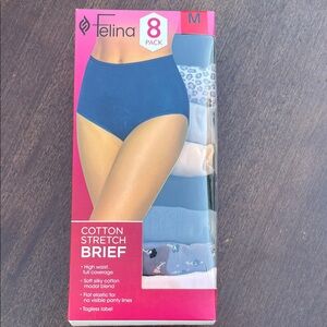 Felina Cotton Stretch Briefs - Blue and Multi-Color 8 Pack. Nwt